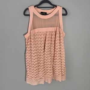 Suzanne Betro Peach Eyelet Lace Mesh Yoke Sleeveless Top Plus Size 4X